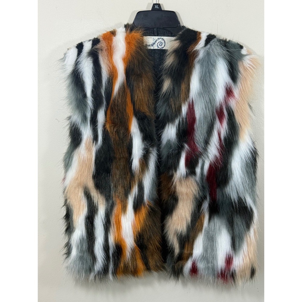Anthropologie Rosie Neira Women's M Multicolor Faux Fur Wool Sweater Vest Boho